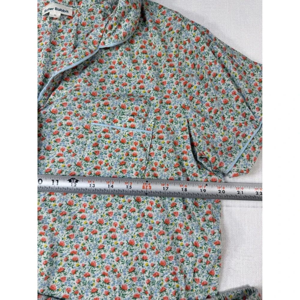 Roller Rabbit Womens XL Floral Pajama Set Short Sleeve Button Down Shorts Blue